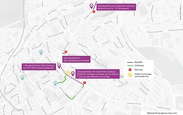 Ab 26. Mai ändert sich die Zu- und Ausfahrt im Abschnitt Augsburger Straße zwischen Sedanstraße und Wilhelm-Lorenz-weg. Dies ist dann nur von der Innenstadt kommend möglich. Grafik: Agentur Baur für die Stadt Günzburg