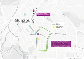 Folgende Umleitung gilt ab 16. September. Grafik: Agentur Baur für die Stadt Günzburg