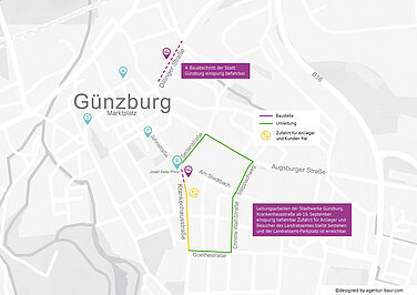 Folgende Umleitung gilt ab 16. September. Grafik: Agentur Baur für die Stadt Günzburg