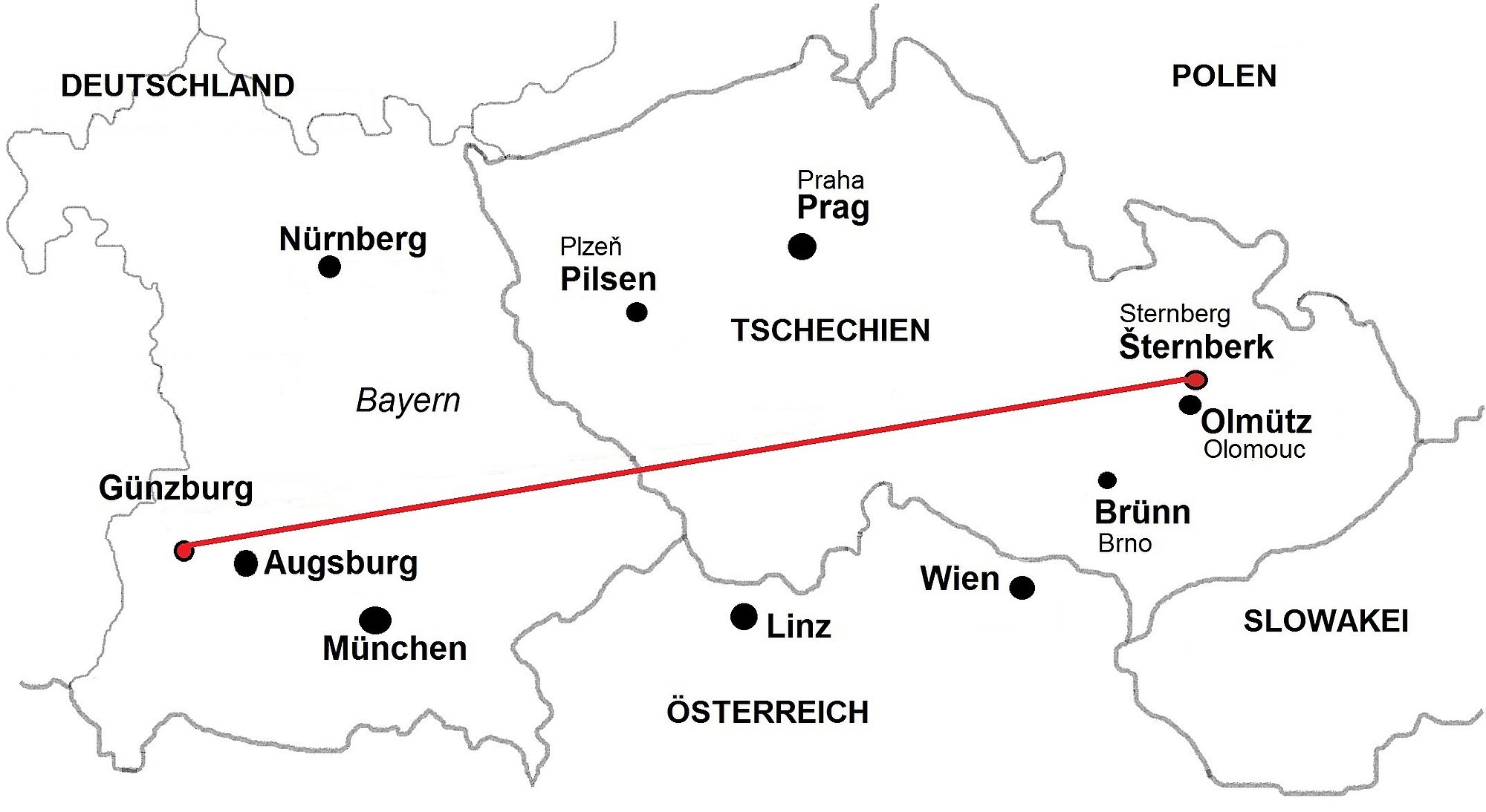 Entfernung Günzburg-Sternberk. Grafik: Stefanie Remmele/ Stadt Günzburg