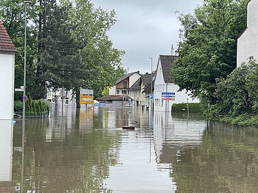 Große Teil der Günzburger Unterstadt standen beim Juni-Hochwasser 2024 unter Wasser. Foto: Michael Lindner/Stadt Günzburg