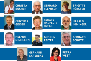 Unter den zur Wahl angetretenen 19 Kandidatinnen und Kandidaten wurden elf Sitze für das Gremium des Seniorenbeirates vergeben (alphabetische Sortierung). Grafik: Carmen Willer/Stadt Günzburg