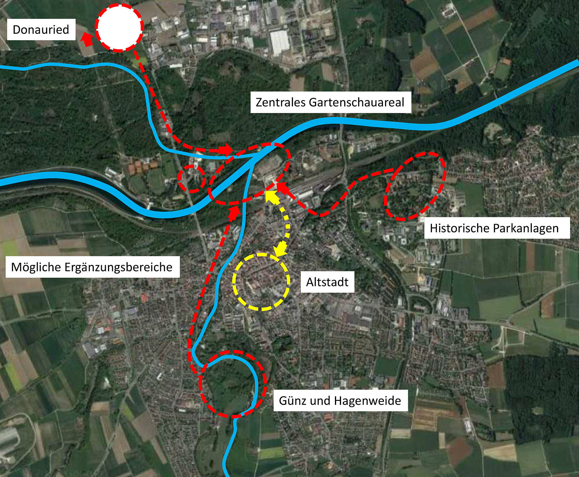 Ideenskizze zu einer möglichen Landesgartenschau in Günzburg, Grafik: Stadt Günzburg