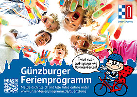 Anmeldungen zum Sommerferienprogramm der Stadt Günzburg sind ab dem 19. Mai online unter www.unser-ferienprogramm.de/guenzburg möglich. Grafik: Johanna Hofgärtner/Stadt Günzburg